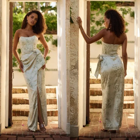 green emerald velvet dress The Vivian Dress in Sage Windsor Brocade 12 / Sage Windsor Brocade main image 1
